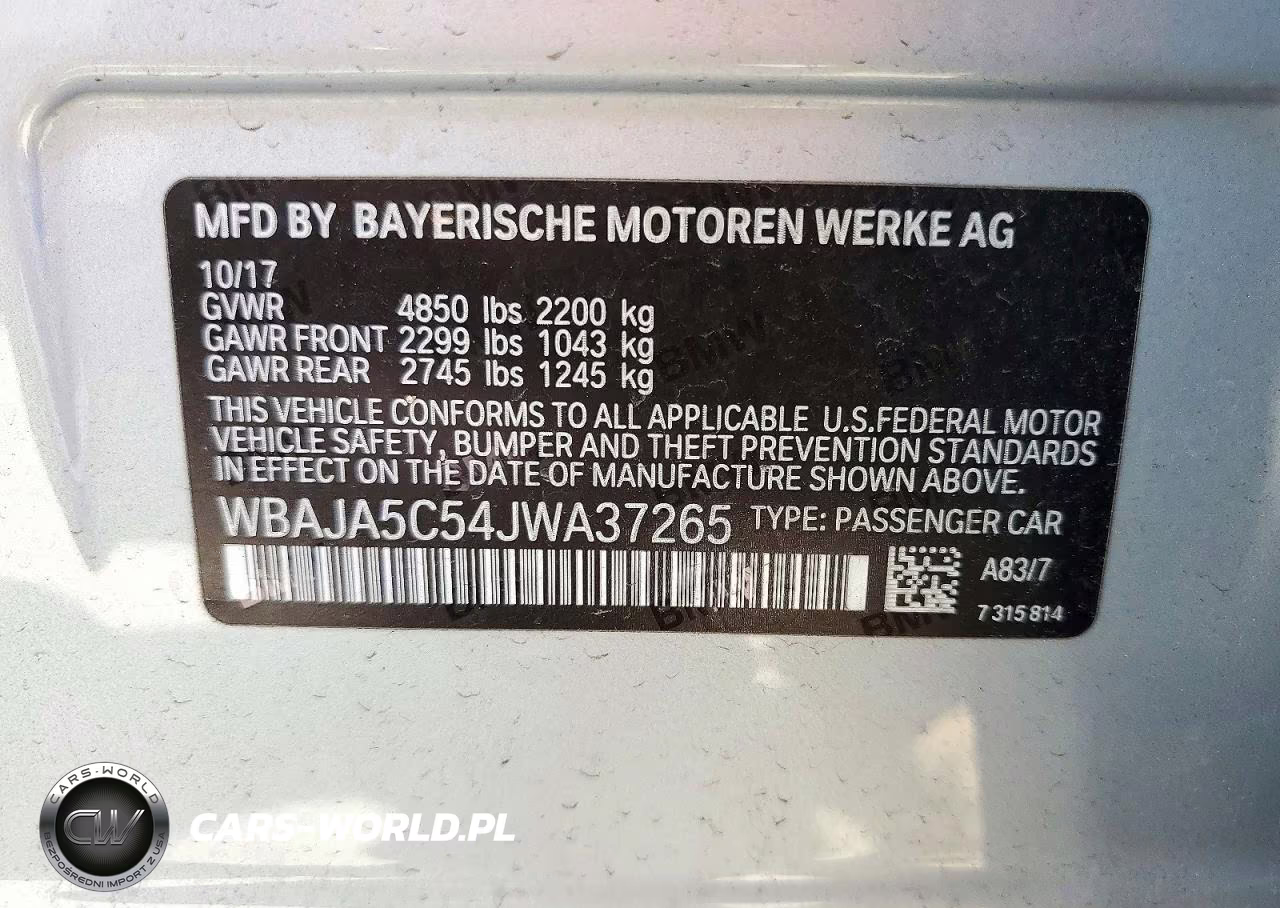 2018 BMW 530 I VIN:WBAJA5C54JWA37265 - 13