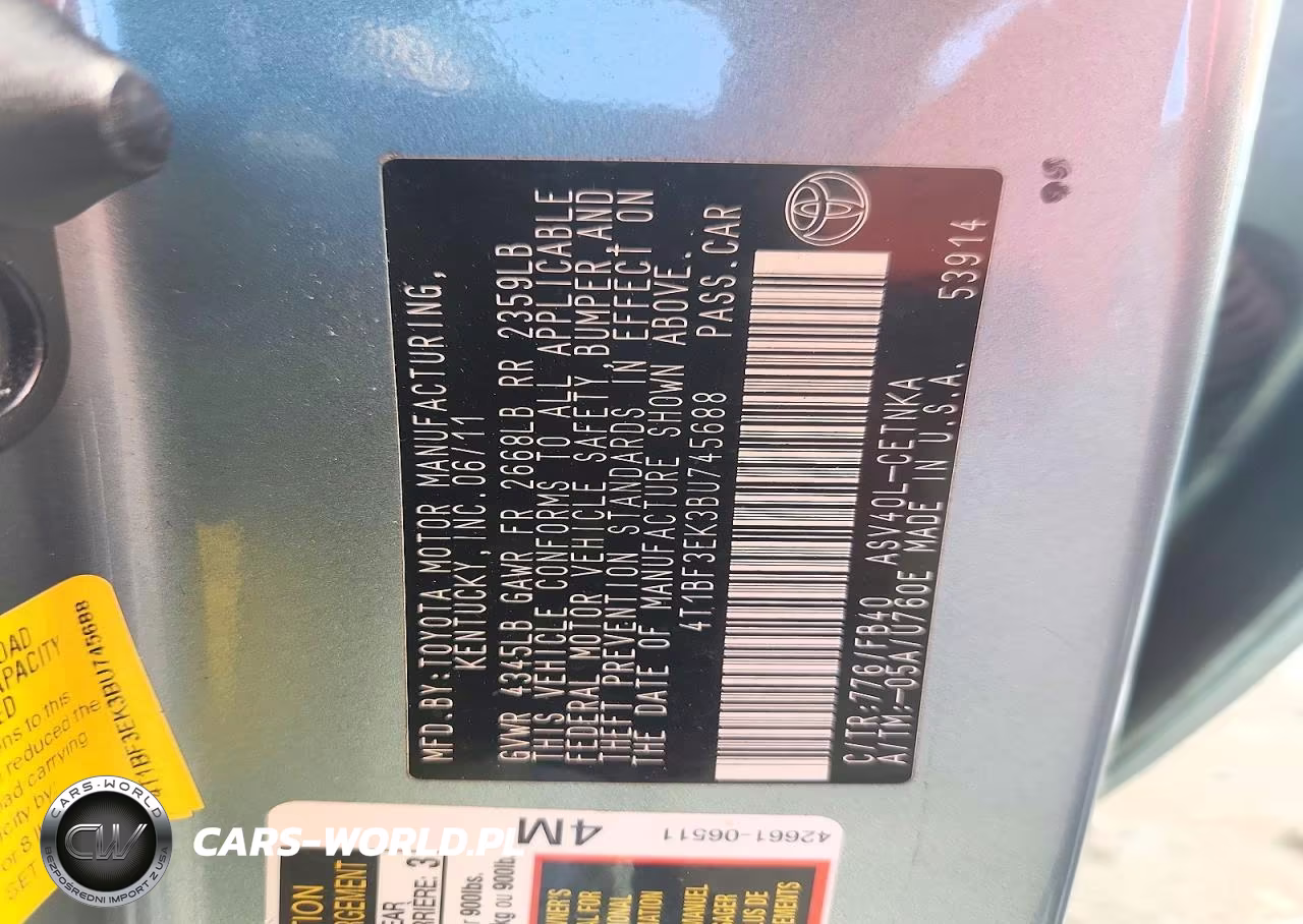 2011 Toyota Camry Le VIN:4T1BF3EK3BU745688 - 12