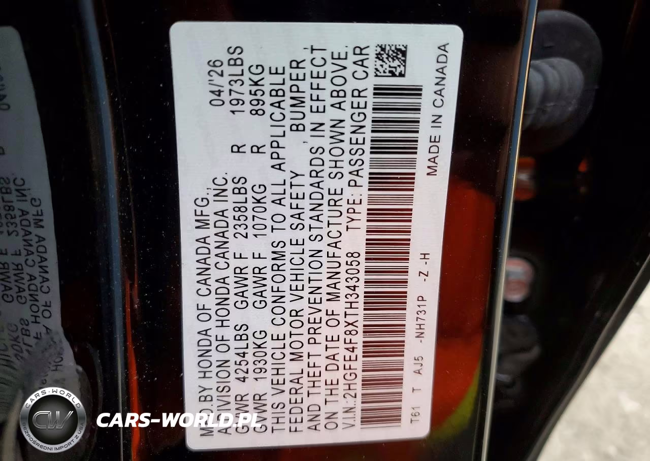 2026 Honda Civic Sport VIN:2HGFE4F8XTH343058 - 12