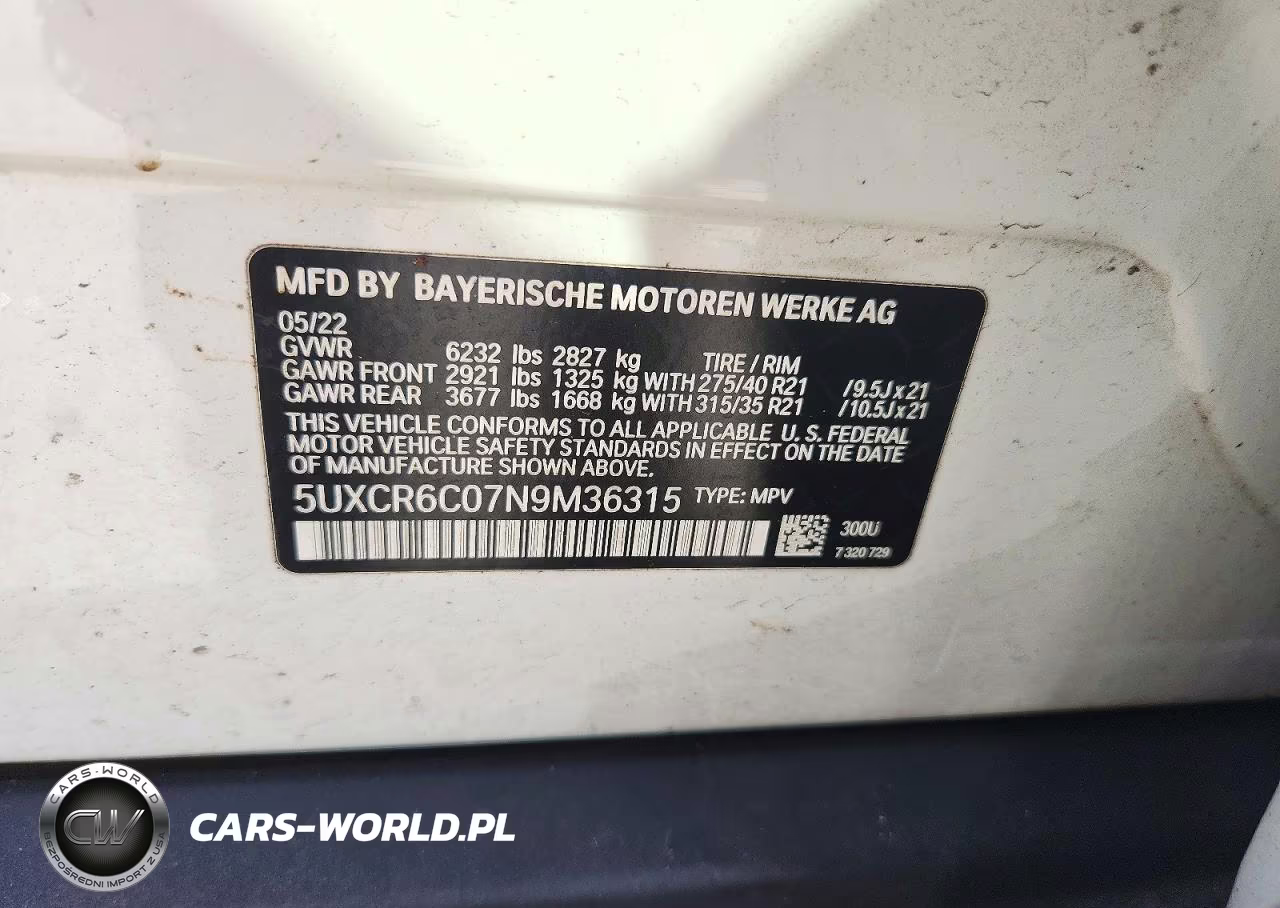 2022 BMW X5 xDrive40I VIN:5UXCR6C07N9M36315 - 13
