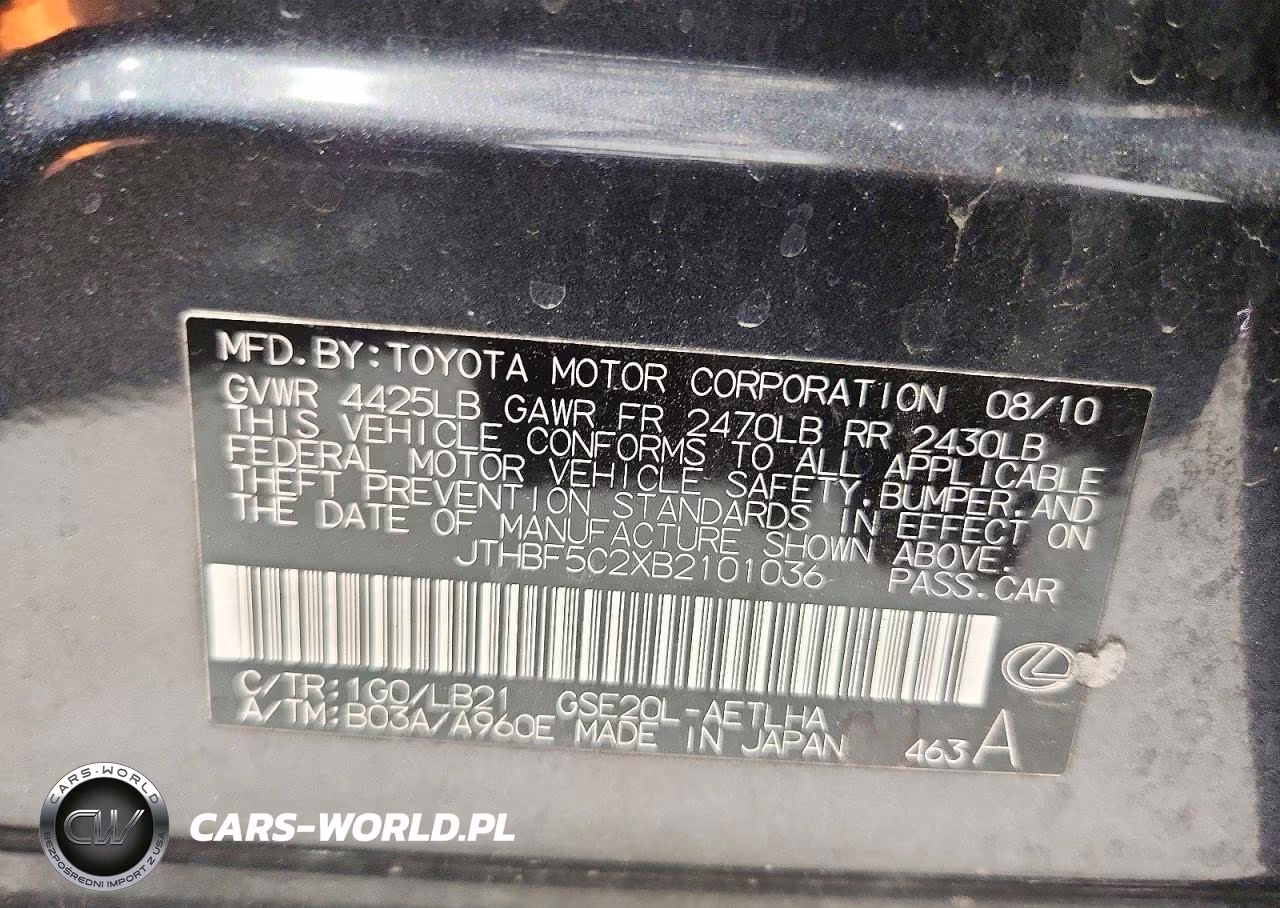 2011 Lexus Is 250 Base VIN:JTHBF5C2XB2101036 - 12