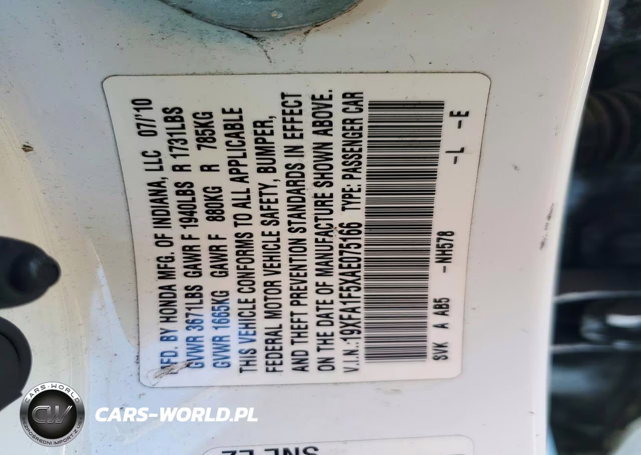 2010 Honda Civic Lx VIN:19XFA1F5XAE075166 - 12