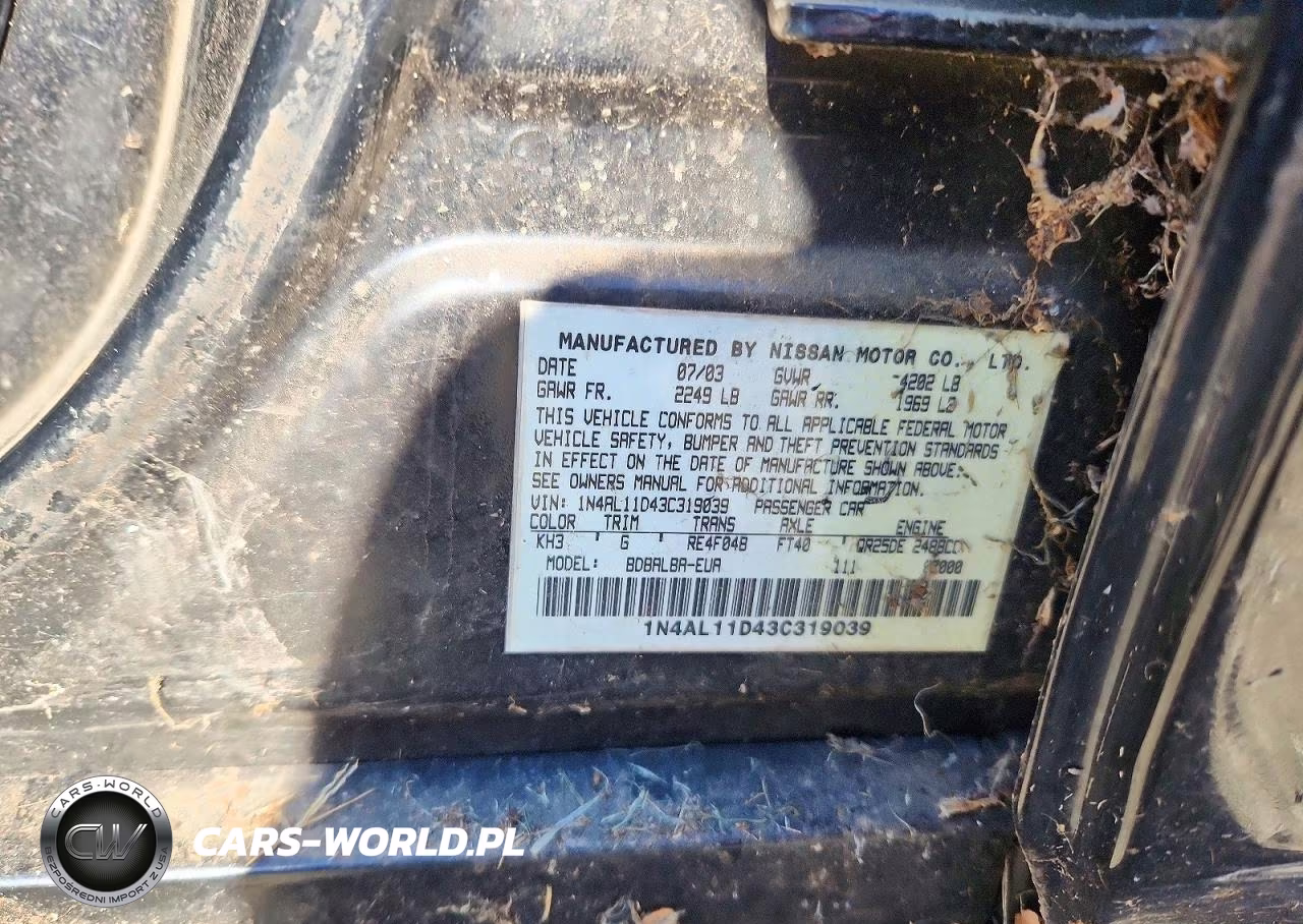 2003 Nissan Altima 2.5 VIN:1N4AL11D43C319039 - 12