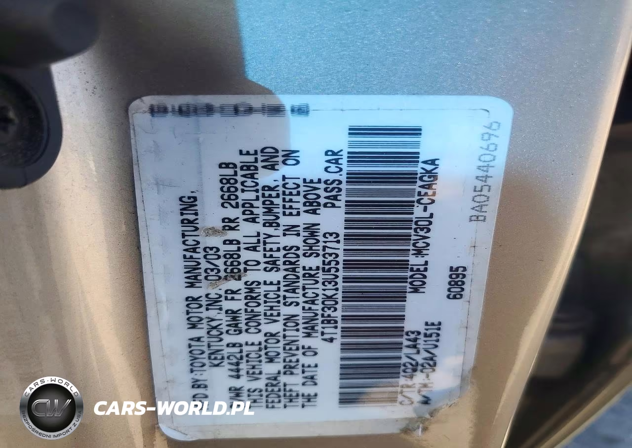 2003 Toyota Camry Xle V6 VIN:4T1BF30K13U553713 - 12
