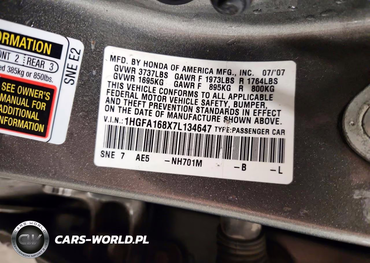 2007 Honda Civic Ex VIN:1HGFA168X7L134647 - 12
