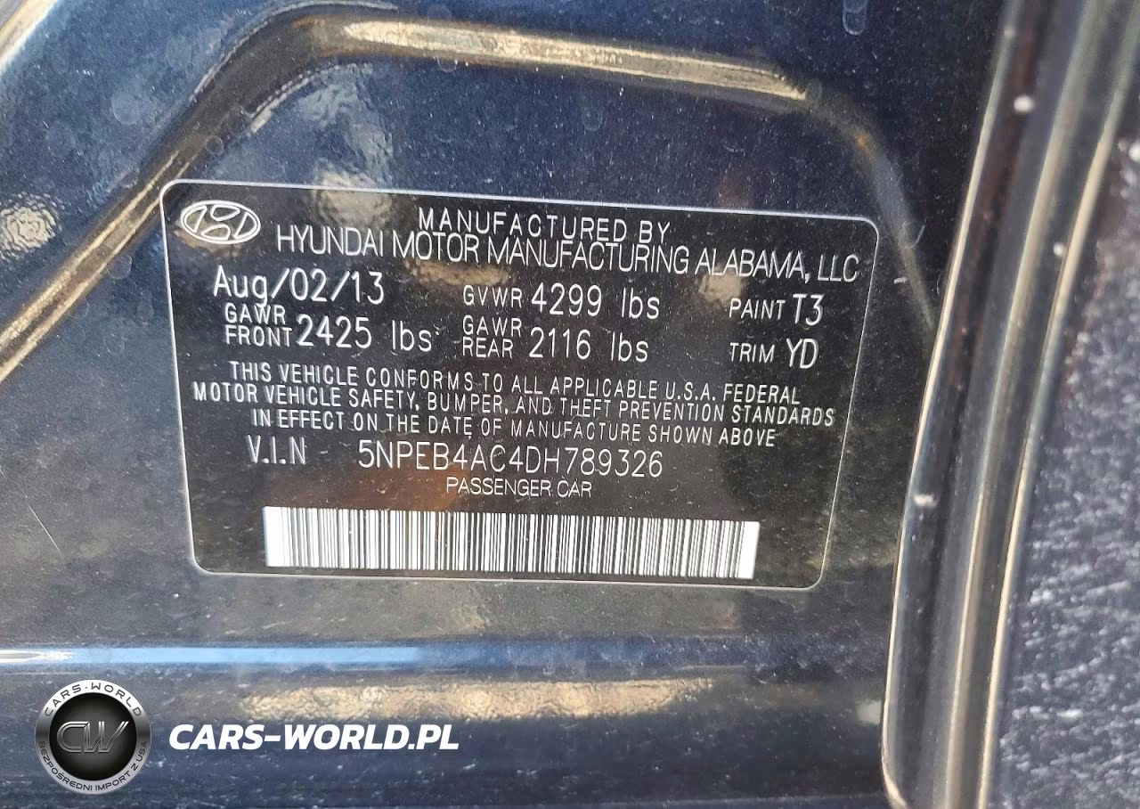 2013 Hyundai Sonata Gls VIN:5NPEB4AC4DH789326 - 12