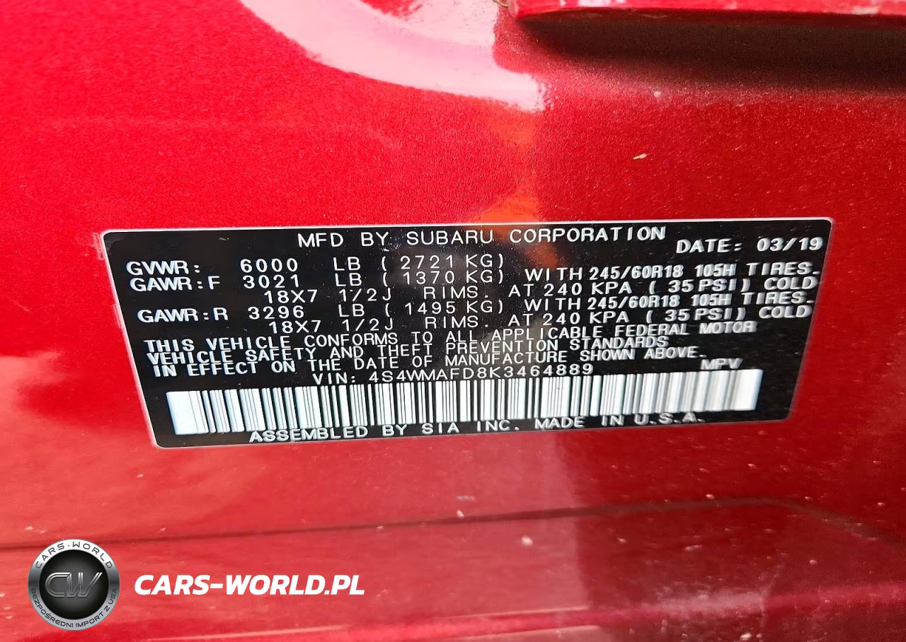 2019 Subaru Ascent Premium VIN:4S4WMAFD8K3464889 - 14