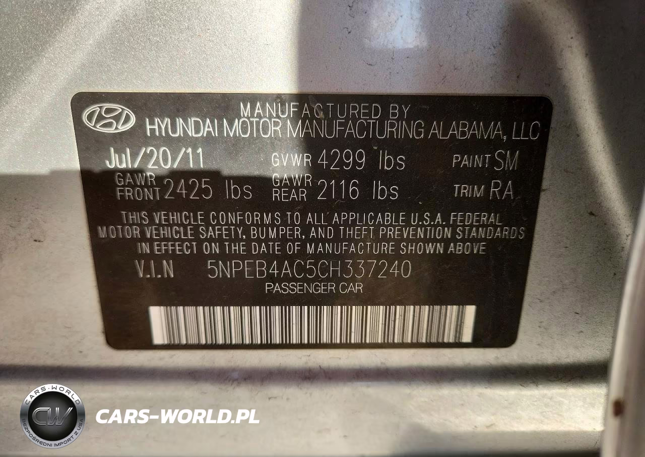 2012 Hyundai Sonata Gls VIN:5NPEB4AC5CH337240 - 12