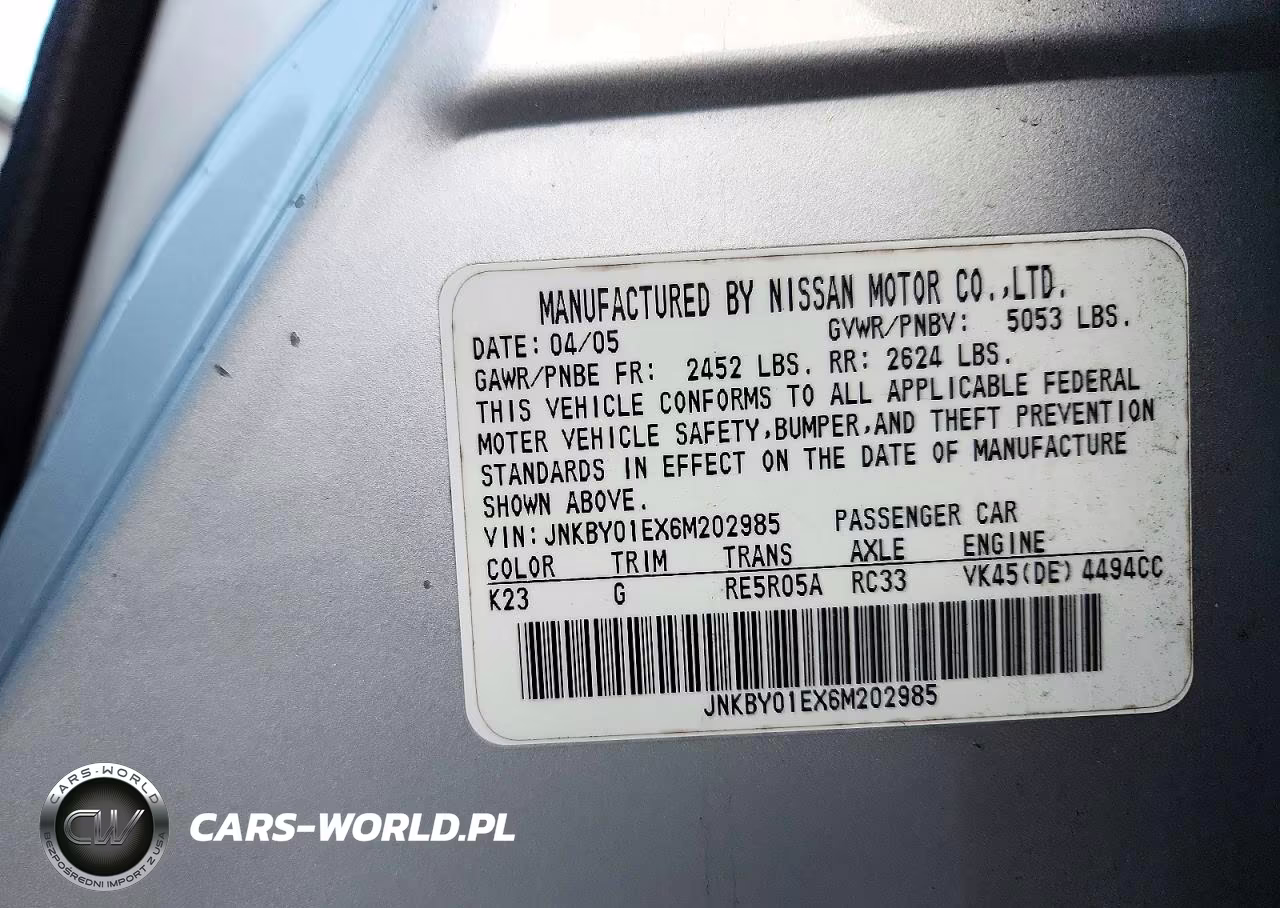 2006 Infiniti M45 Base VIN:JNKBY01EX6M202985 - 12