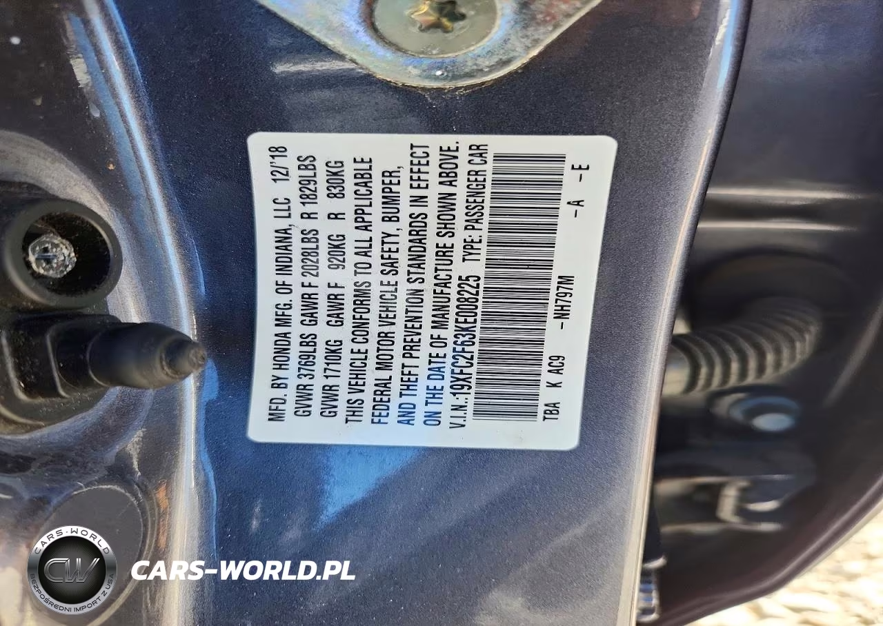 2019 Honda Civic Lx VIN:19XFC2F63KE008225 - 12