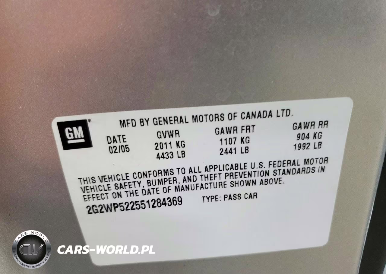 2005 Pontiac Grand Prix VIN:2G2WP522551284369 - 12
