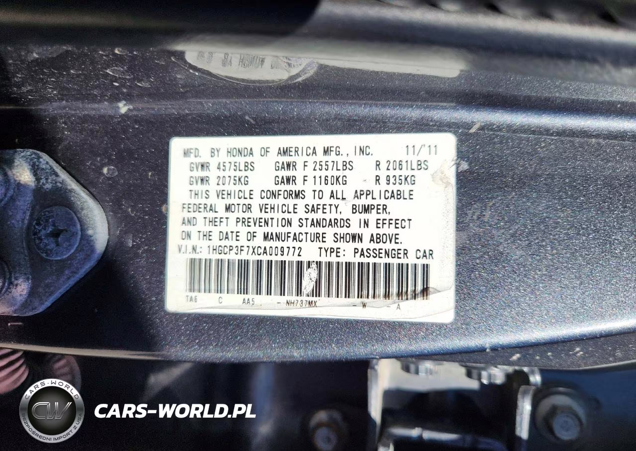 2012 Honda Accord Ex VIN:1HGCP3F7XCA009772 - 12