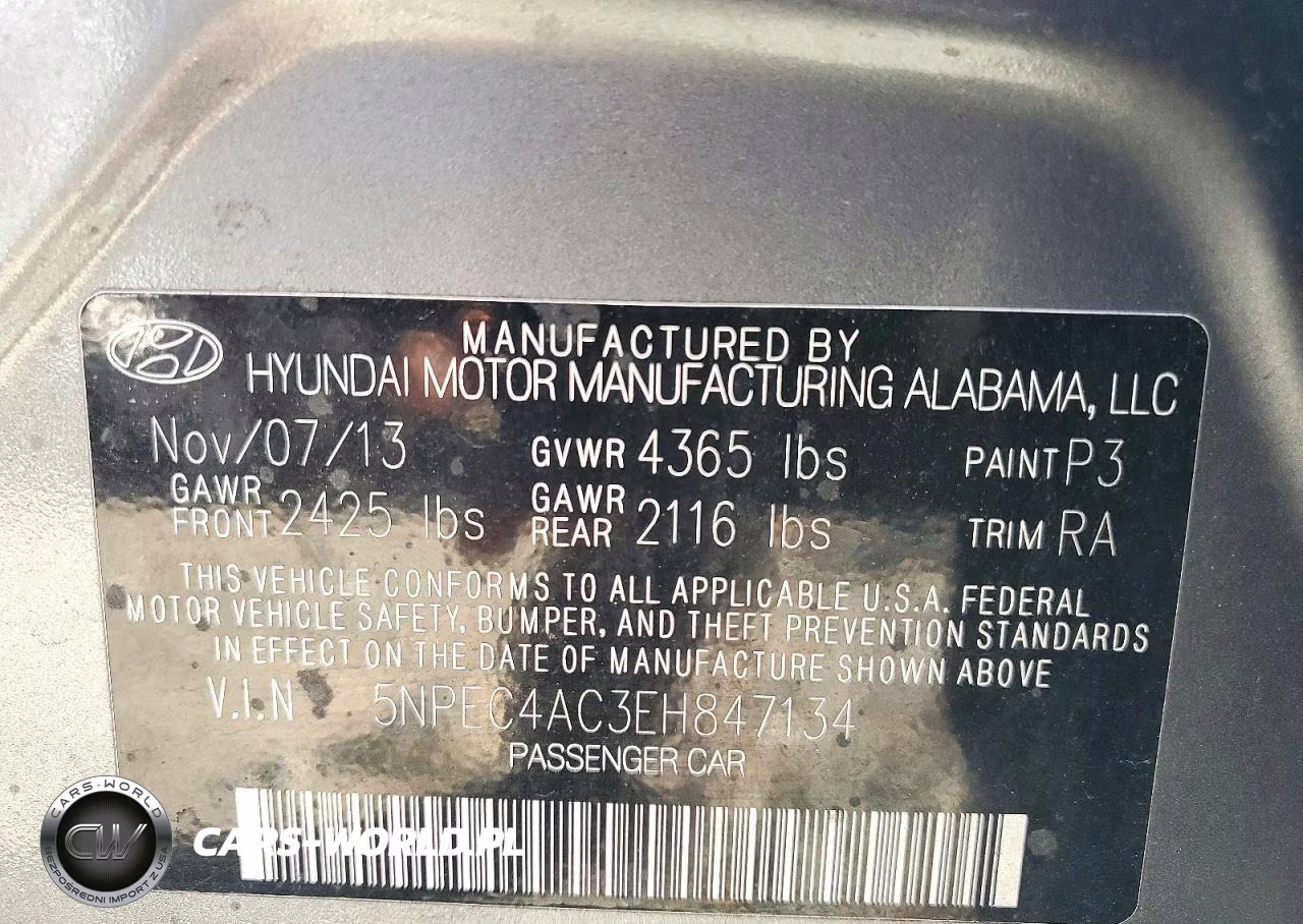 2014 Hyundai Sonata Se VIN:5NPEC4AC3EH847134 - 12