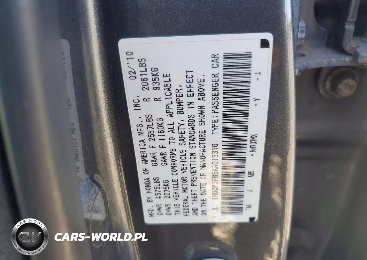 2010 Honda Accord Exl VIN:1HGCP3F85AA015310 - 12