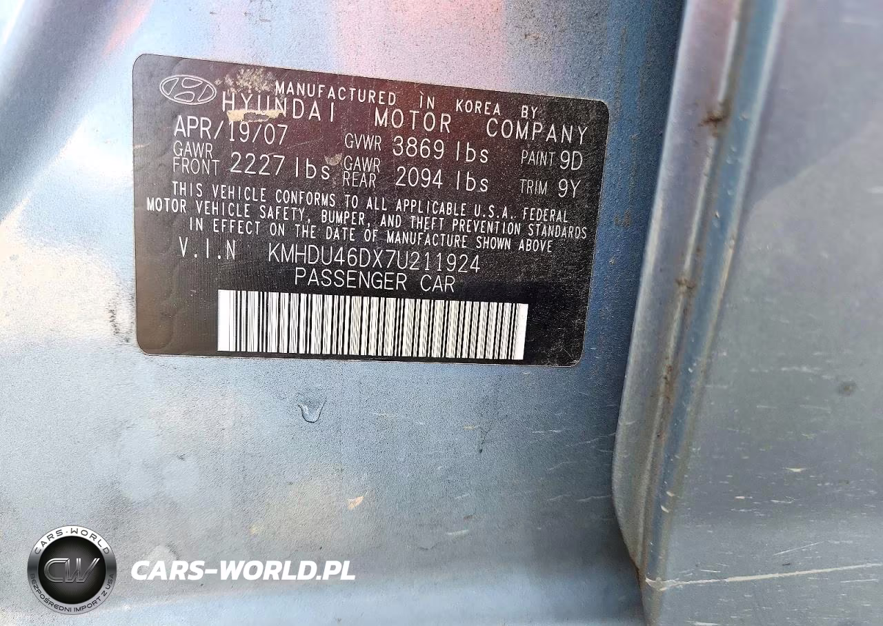 2007 Hyundai Elantra Gls VIN:KMHDU46DX7U211924 - 13