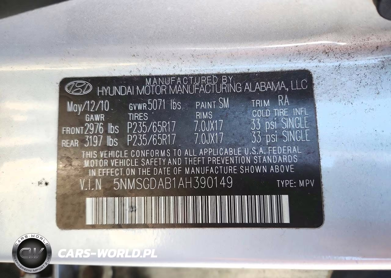 2010 Hyundai Santa Fe Gls VIN:5NMSGDAB1AH390149 - 14
