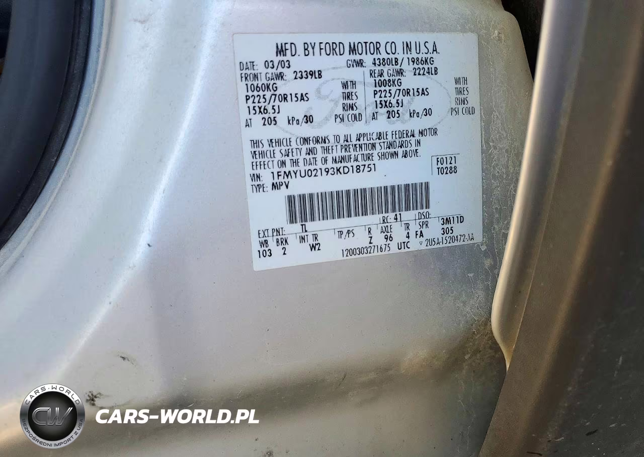 2003 Ford Escape Xls VIN:1FMYU02193KD18751 - 13