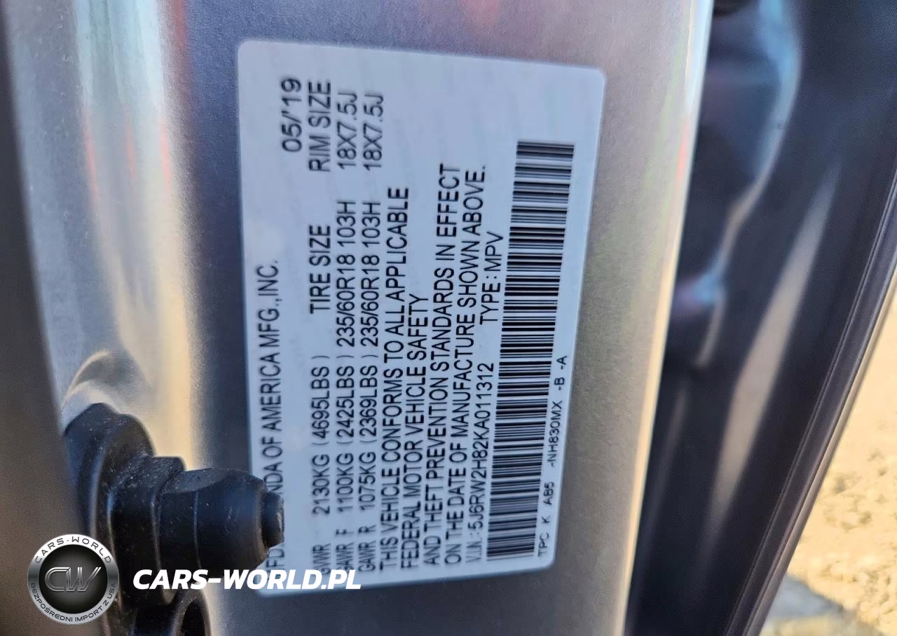 2019 Honda Cr-V Exl VIN:5J6RW2H82KA011312 - 13