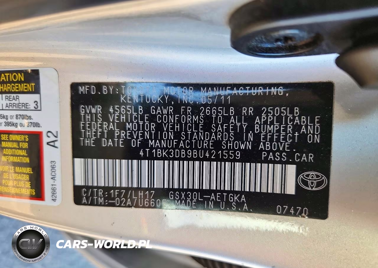 2011 Toyota Avalon Base VIN:4T1BK3DB9BU421559 - 12