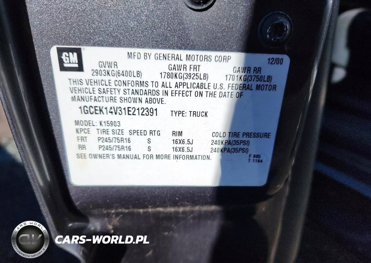 2001 Chevrolet Silverado K1500 VIN:1GCEK14V31E212391 - 12
