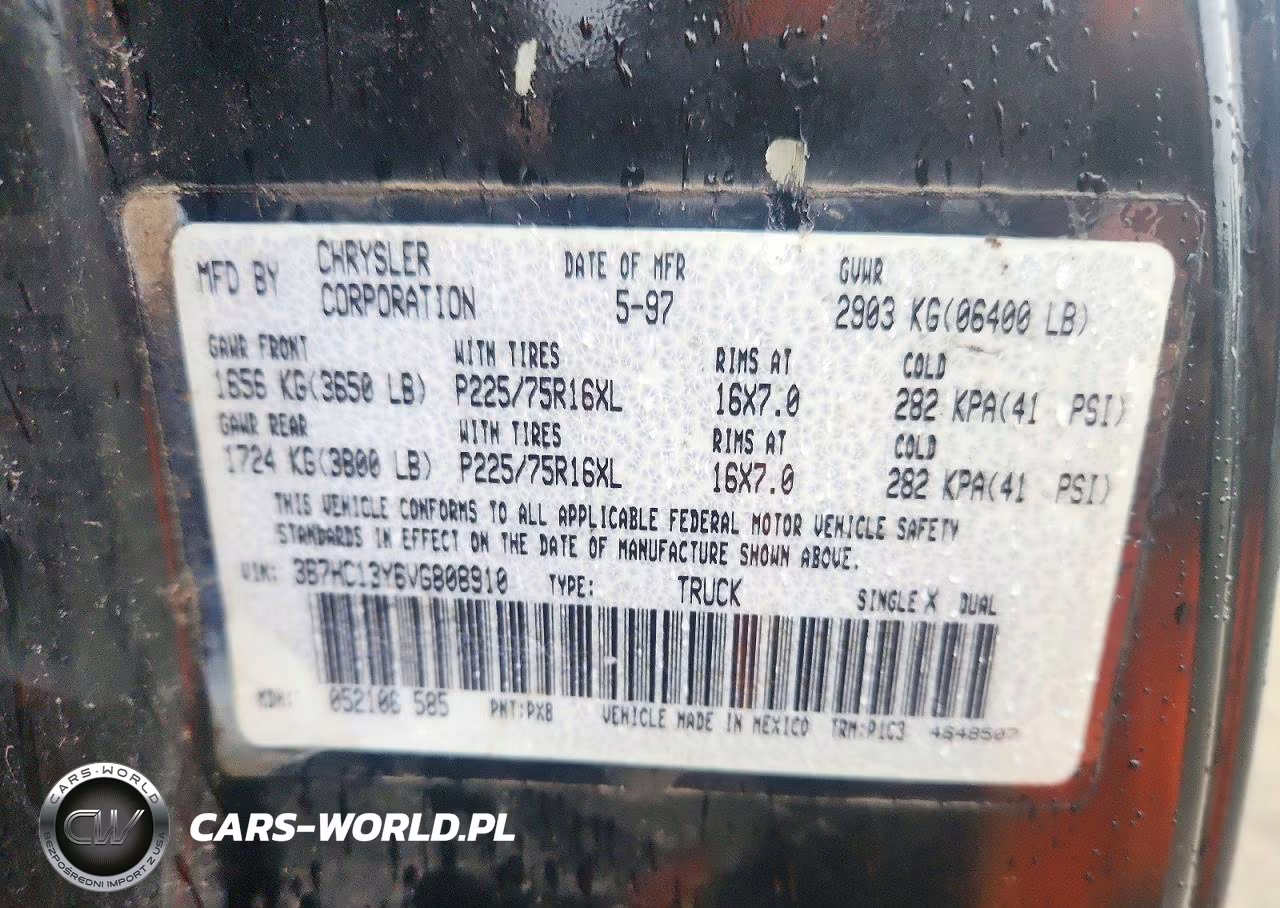 1997 Dodge Ram 1500 VIN:3B7HC13Y6VG808910 - 12