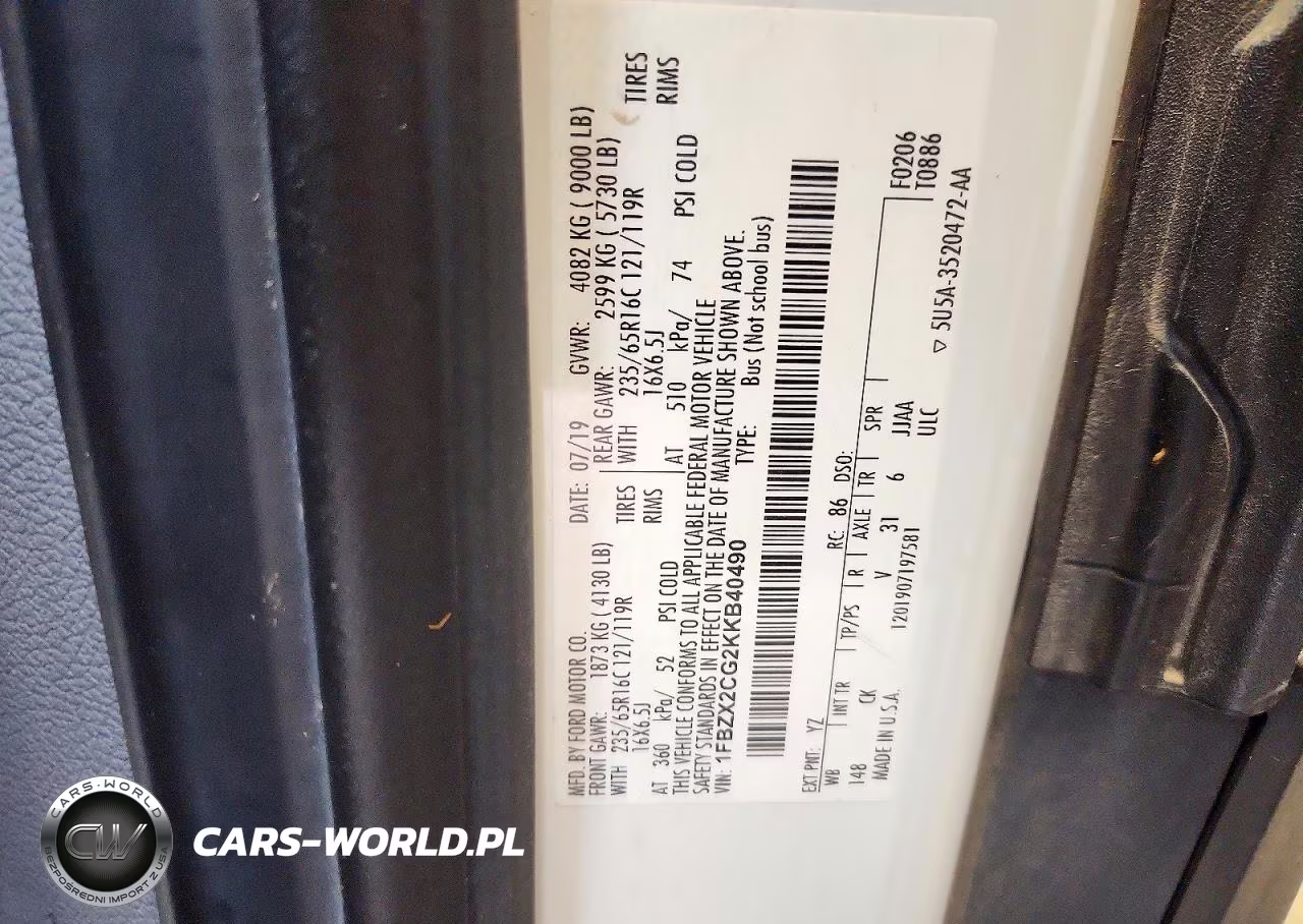 2019 Ford Transit T-350 VIN:1FBZX2CG2KKB40490 - 13