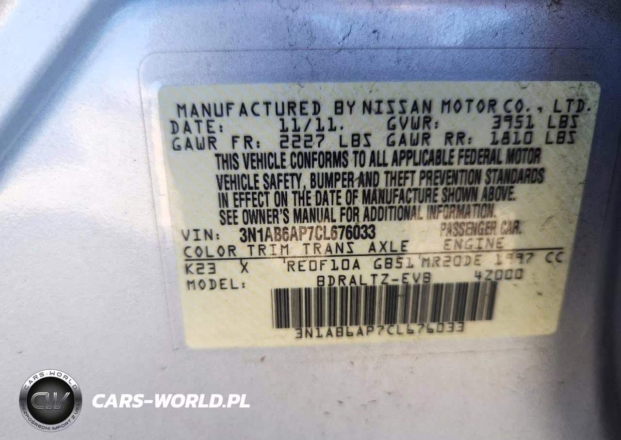 2012 Nissan Sentra 2.0 VIN:3N1AB6AP7CL676033 - 12