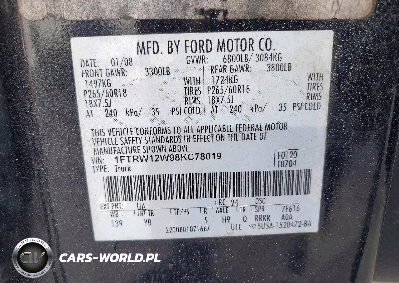 2008 Ford F150 Supercrew VIN:1FTRW12W98KC78019 - 12