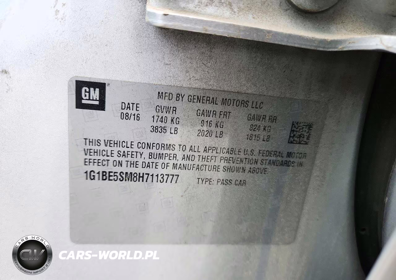 CHEVROLET CRUZE LT VIN:1G1BE5SM8H7113777 - 12