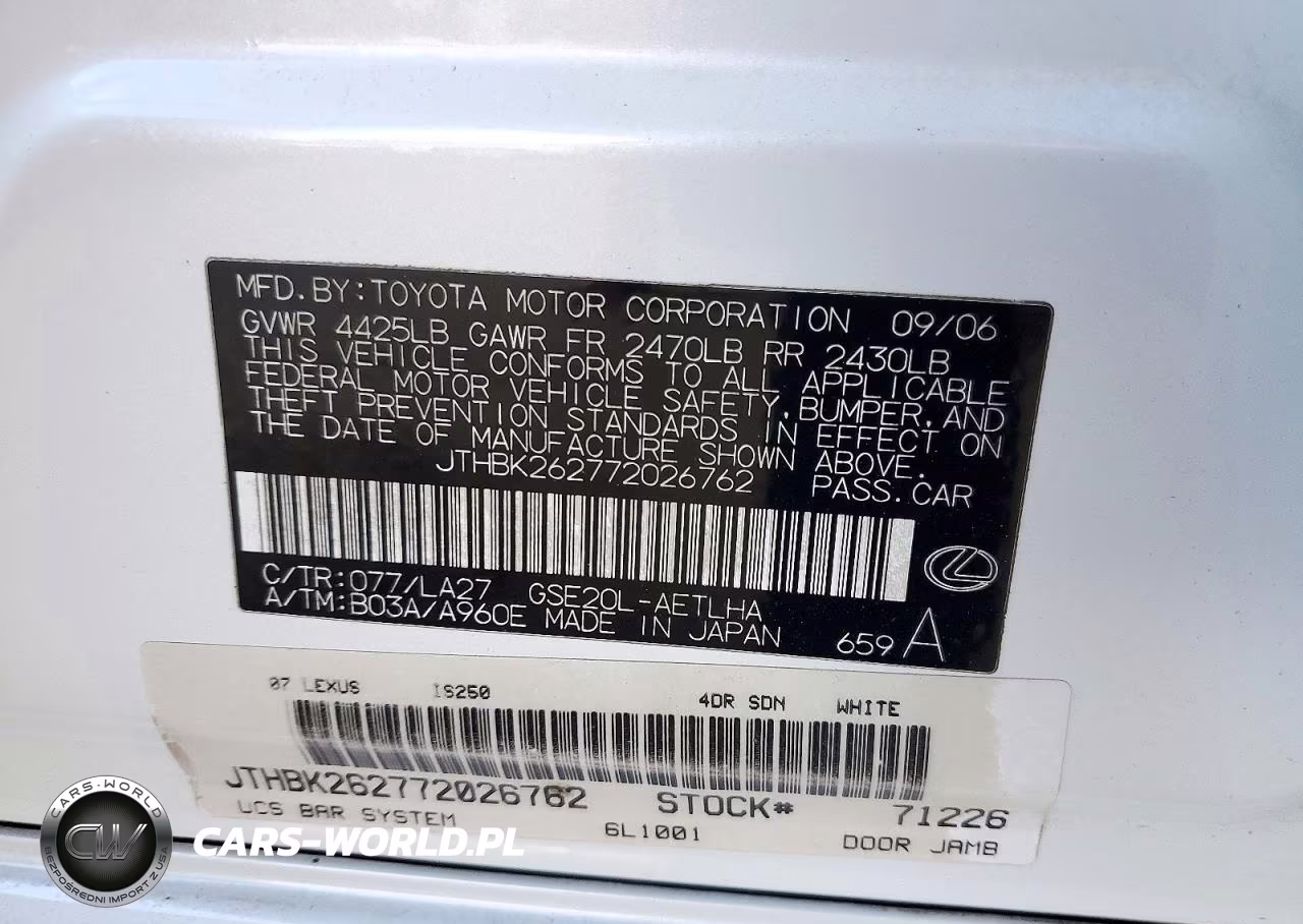 2007 Lexus Is 250 Base VIN:JTHBK262772026762 - 12