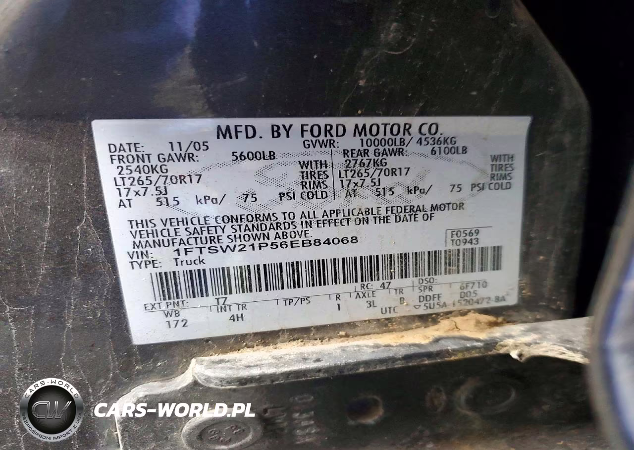 2006 Ford F250 Super Duty VIN:1FTSW21P56EB84068 - 12