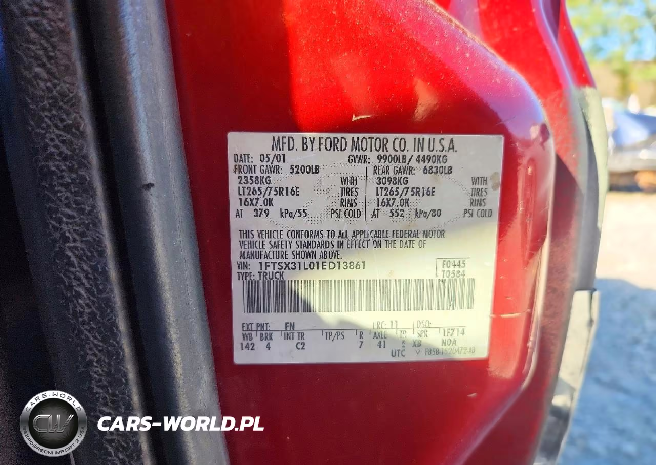 2001 Ford F350 Srw Super Duty VIN:1FTSX31L01ED13861 - 12