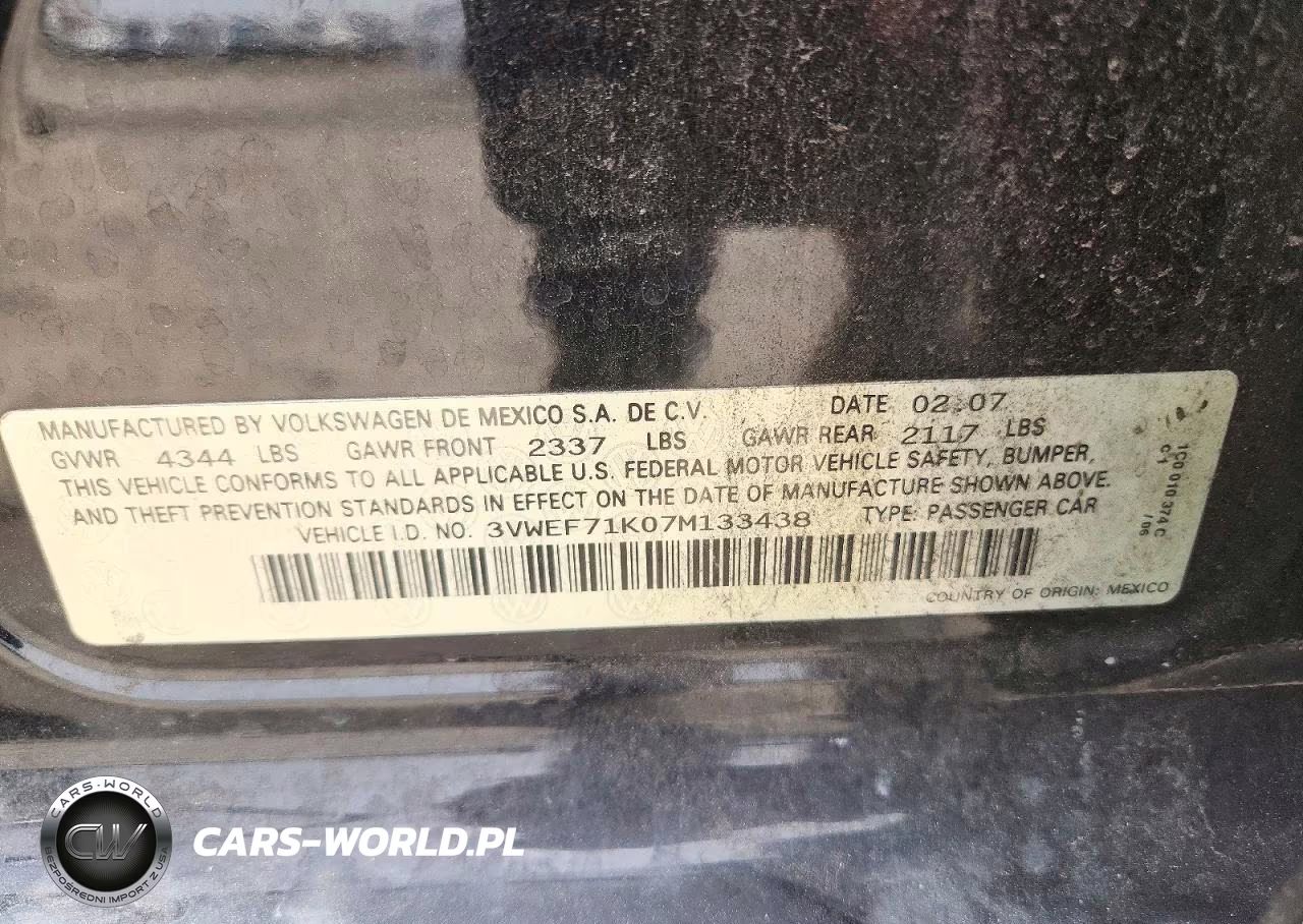 2007 Volkswagen Jetta Wolfsburg VIN:3VWEF71K07M133438 - 12