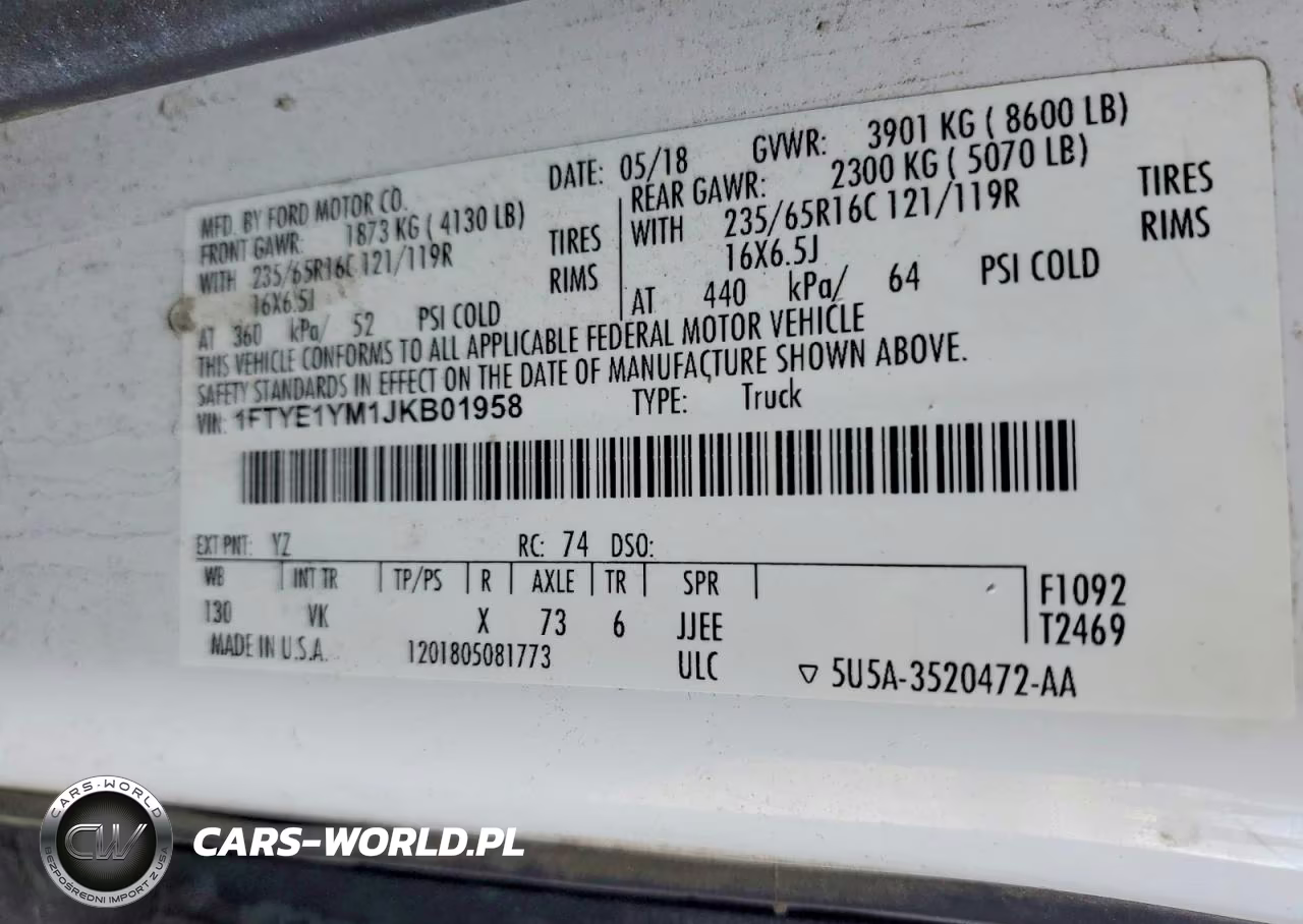 2018 Ford Transit 150 Utility - Service Van VIN:1FTYE1YM1JKB01958 - 13