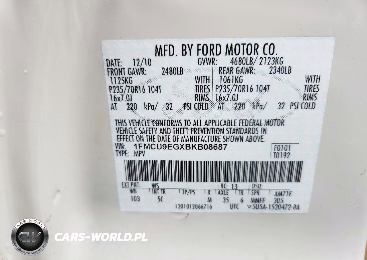 2011 Ford Escape Limited VIN:1FMCU9EGXBKB08687 - 13