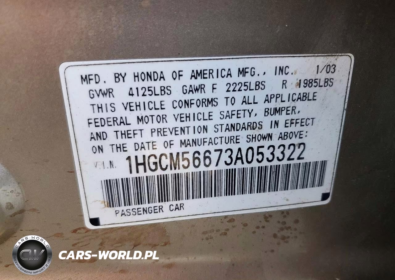 2003 Honda Accord Ex VIN:1HGCM56673A053322 - 12