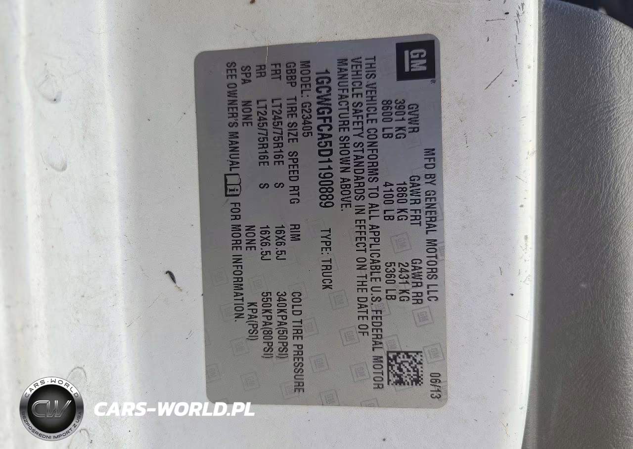 2013 Chev G2500 Express Cargo Van VIN:1GCWGFCA5D1190889 - 13