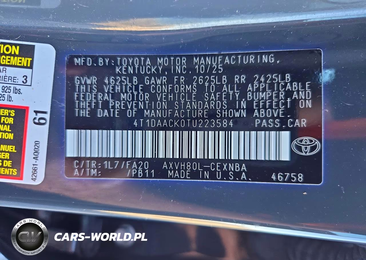 2026 Toyota Camry Le VIN:4T1DAACK0TU223584 - 12