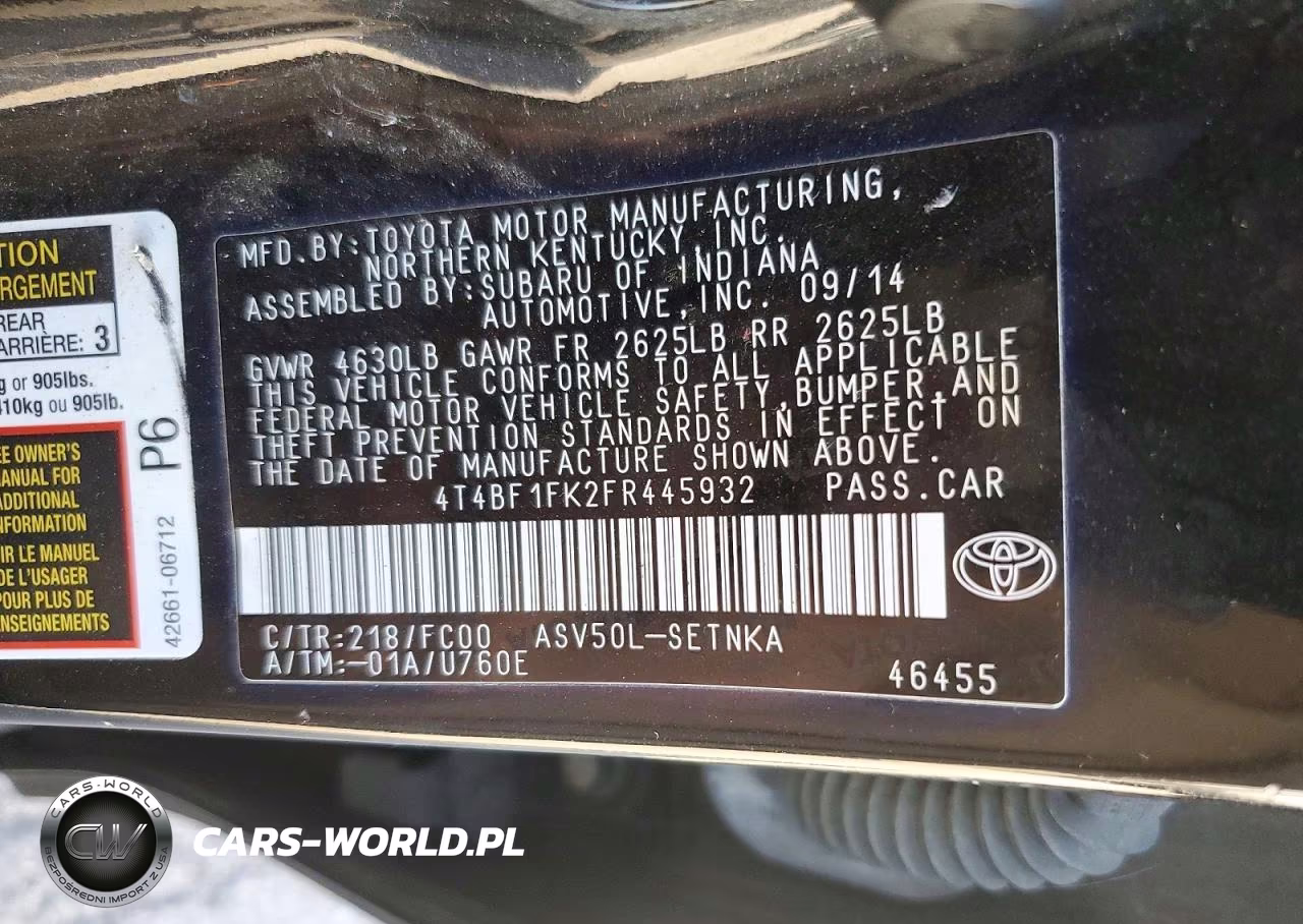 2015 Toyota Camry Le VIN:4T4BF1FK2FR445932 - 12