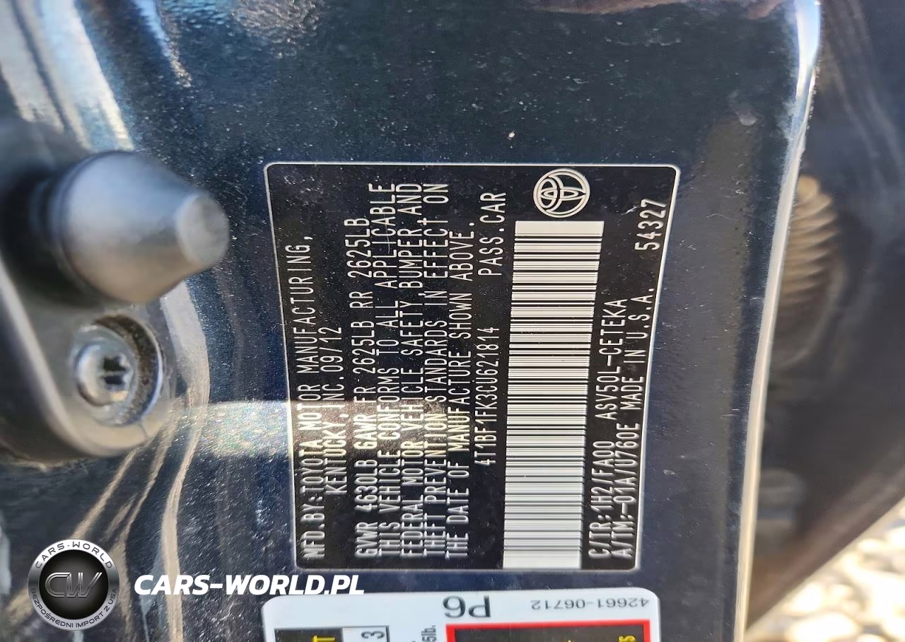2012 Toyota Camry L VIN:4T1BF1FK3CU621814 - 13