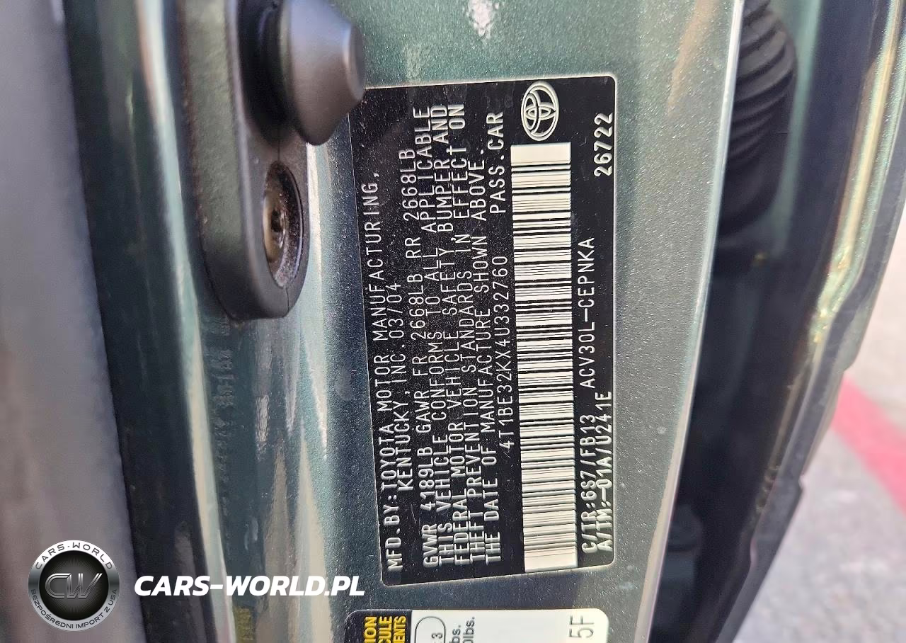 2004 Toyota Camry Le VIN:4T1BE32KX4U332760 - 12