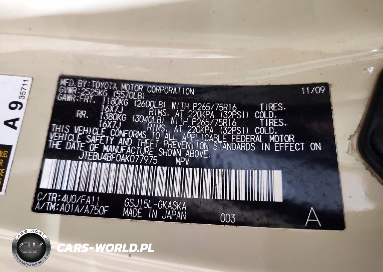 2010 Toyota Fj Cruiser Base VIN:JTEBU4BF0AK077975 - 13