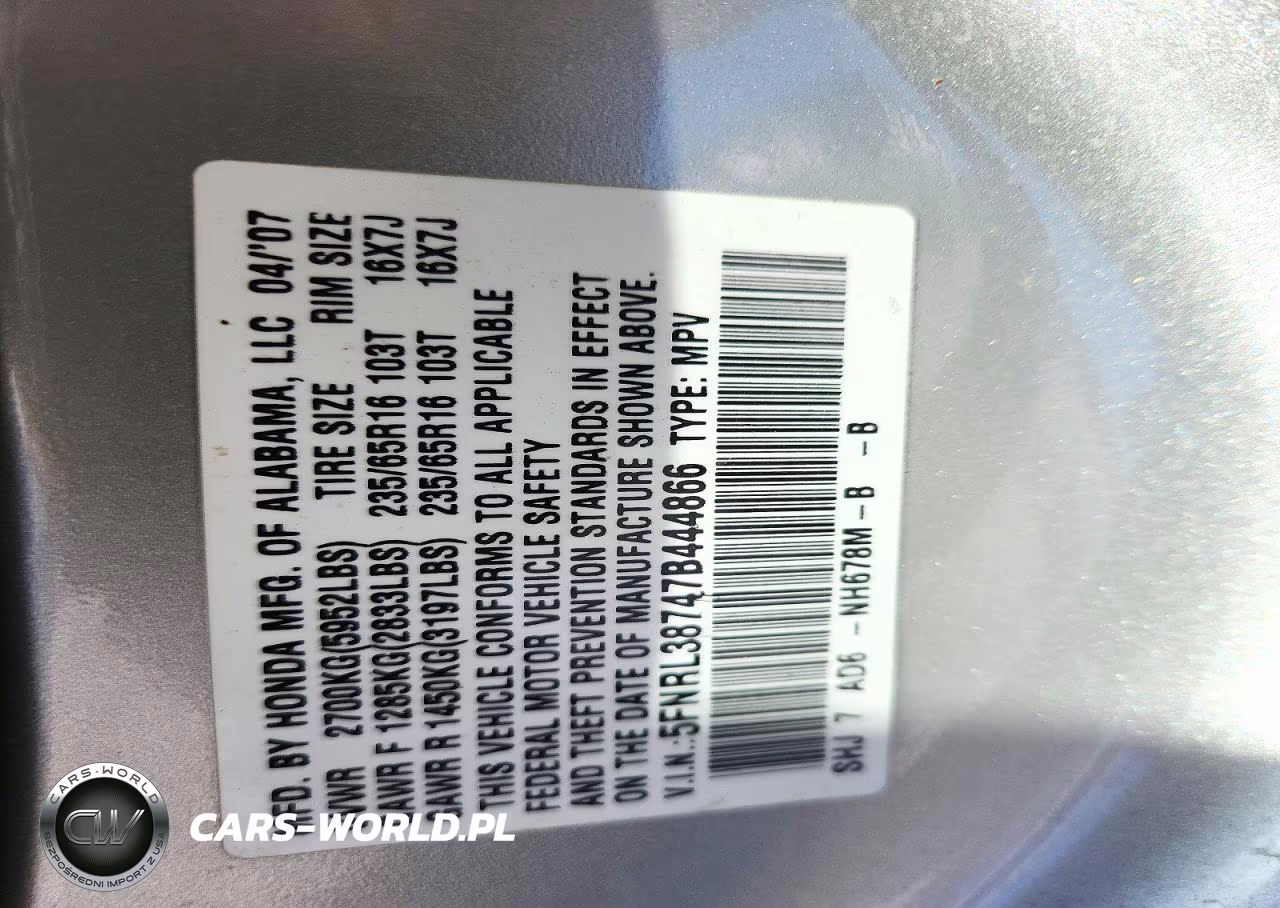 2007 Honda Odyssey Exl VIN:5FNRL38747B444866 - 13