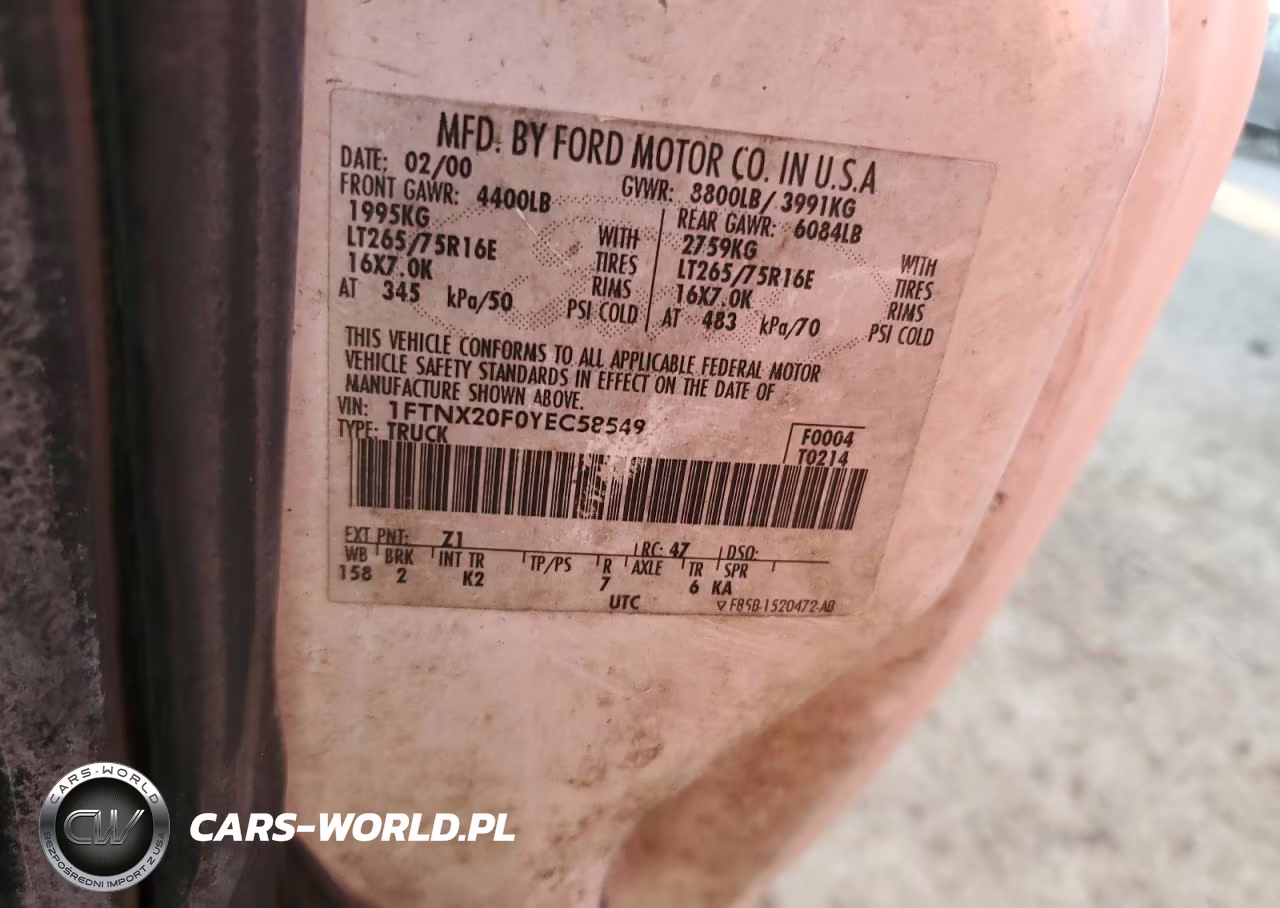 2000 Ford F250 Super Duty Super Duty VIN:1FTNX20F0YEC58549 - 12