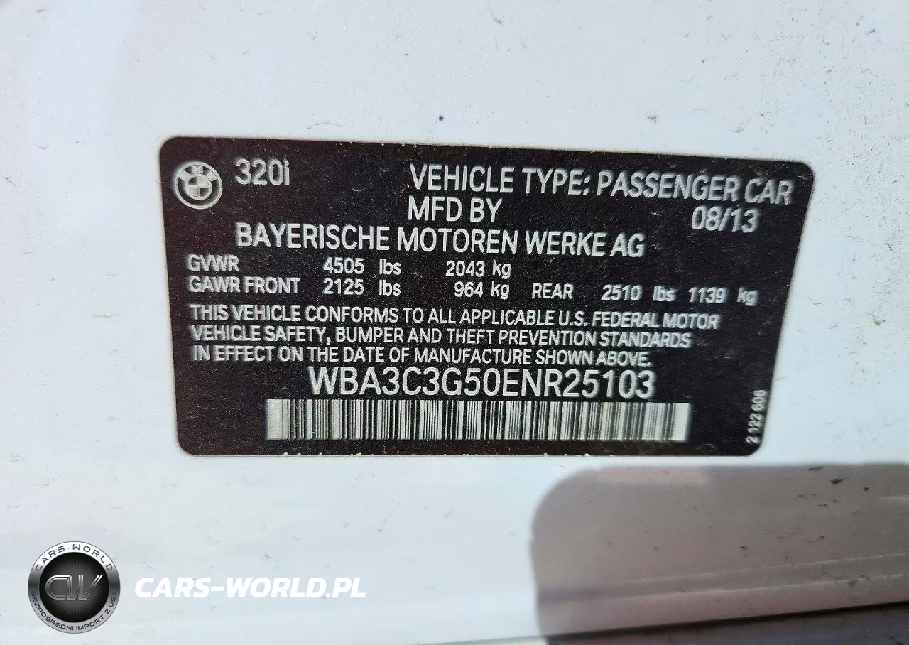 2014 BMW 320 I xDrive VIN:WBA3C3G50ENR25103 - 13