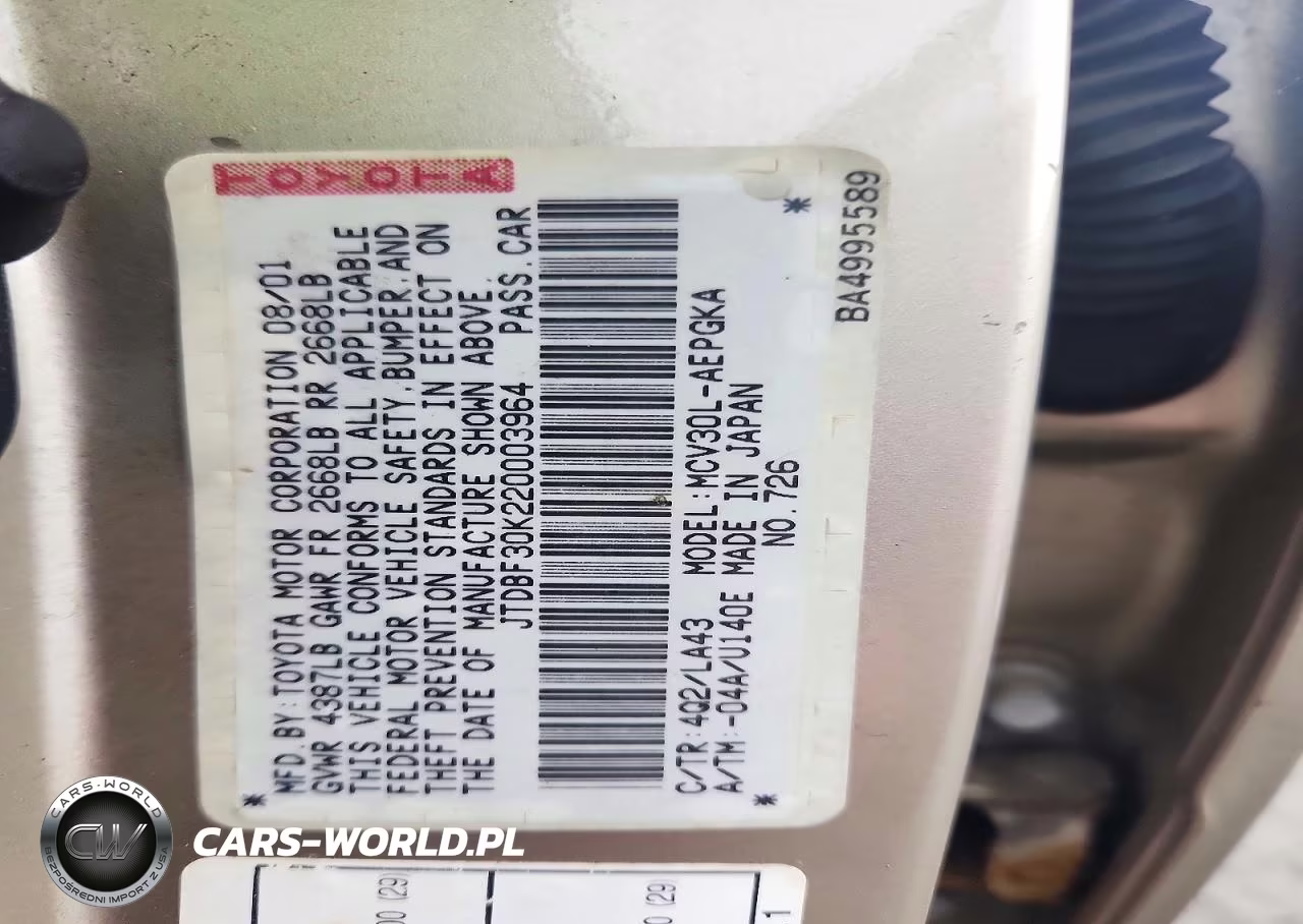 2002 Toyota Camry Xle V6 VIN:JTDBF30K220003964 - 12