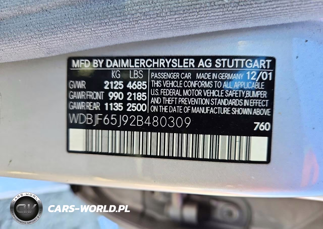 2002 Mercedes-Benz E 320 VIN:WDBJF65J92B480309 - 12