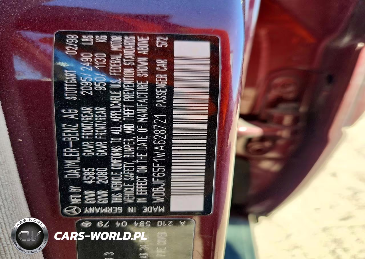 1998 Mercedes-Benz E 320 VIN:WDBJF65F1WA628721 - 12