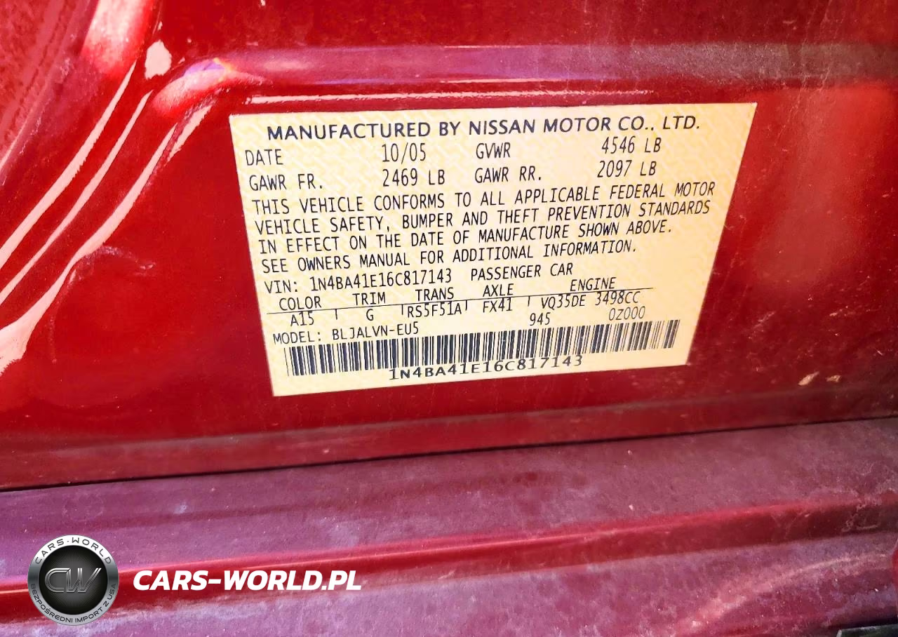 2006 Nissan Maxima Se VIN:1N4BA41E16C817143 - 12