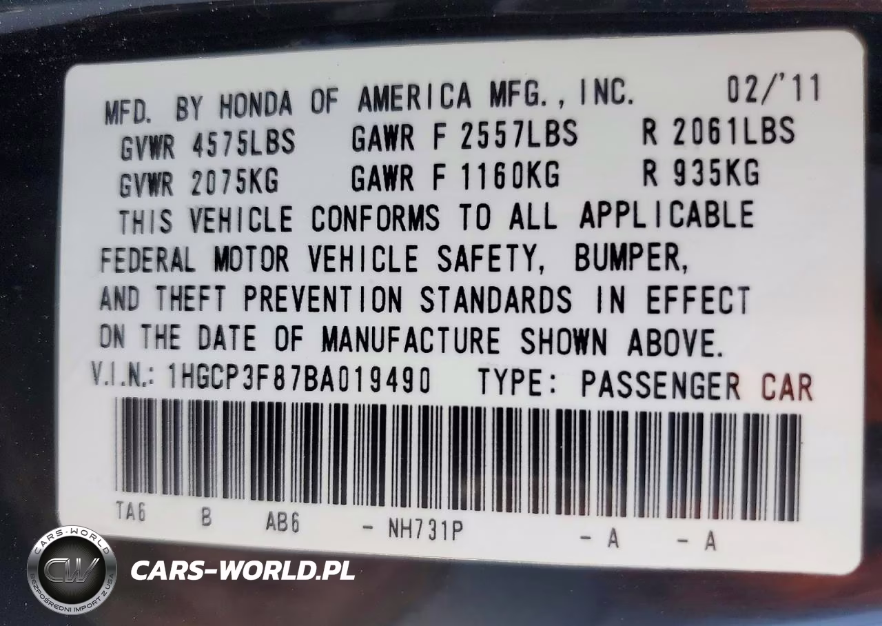 2011 Honda Accord Exl VIN:1HGCP3F87BA019490 - 12